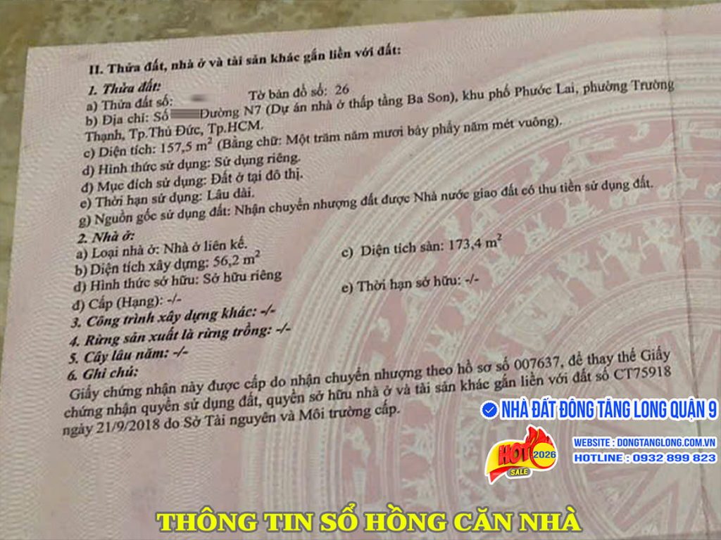 Thông tin sổ hồng căn nhà vườn Ba Son